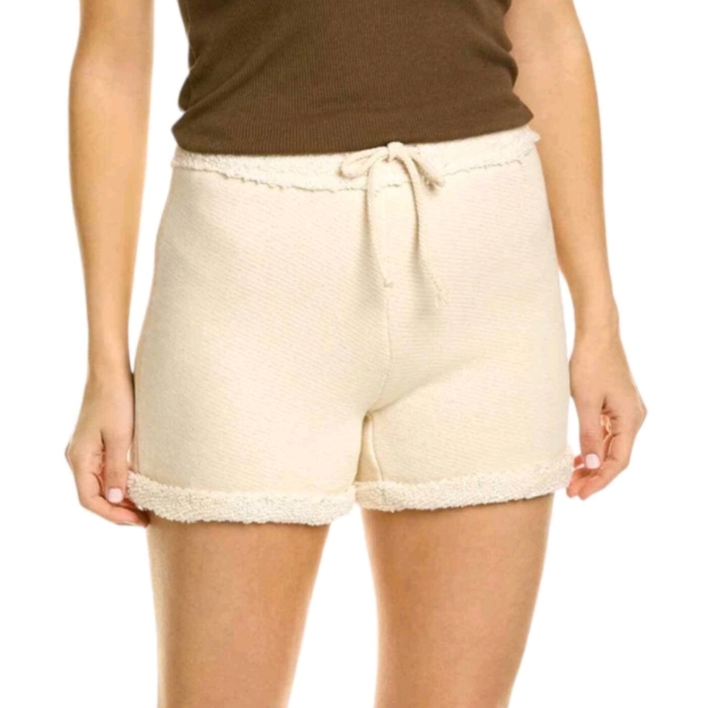 DONNI. Cream Terry-Trim Knit Poodle Lounge Shorts